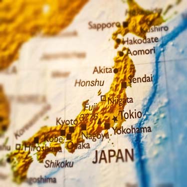 Close up of map of Japan