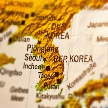 Close-up of map of South Korea