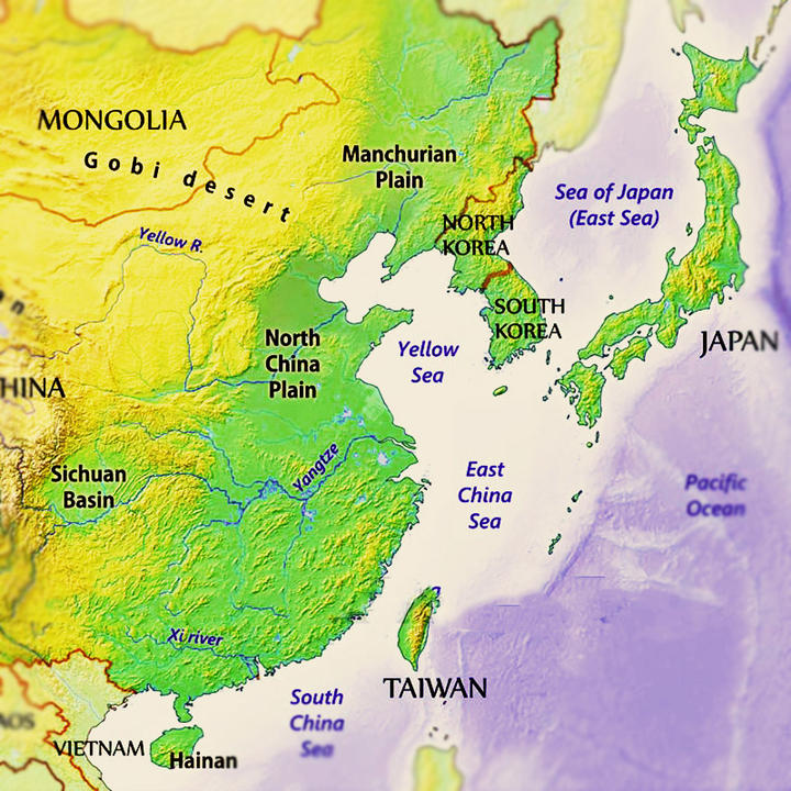 relief map of east asia